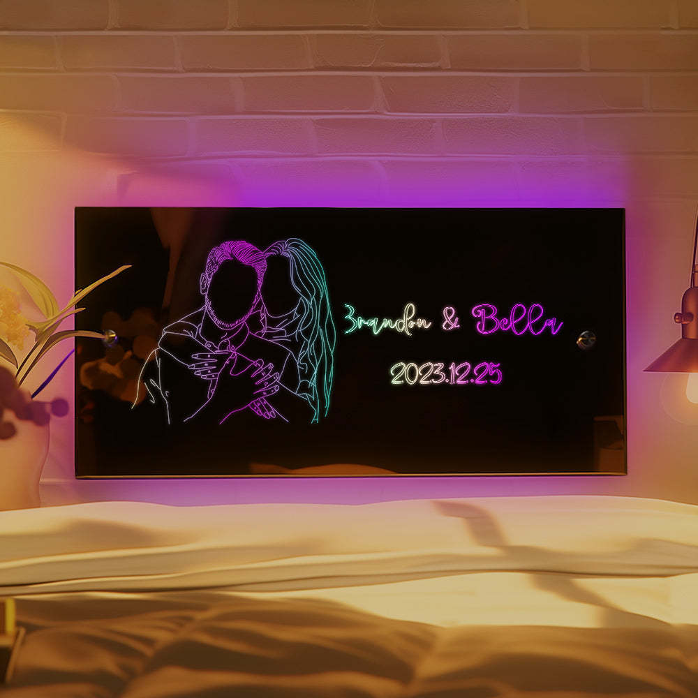 Custom Photo Mirror Name Mirror Personalize Light up Family Photo Mirror Neon Sign Bedroom Sign Home Decor - mymoonlampau