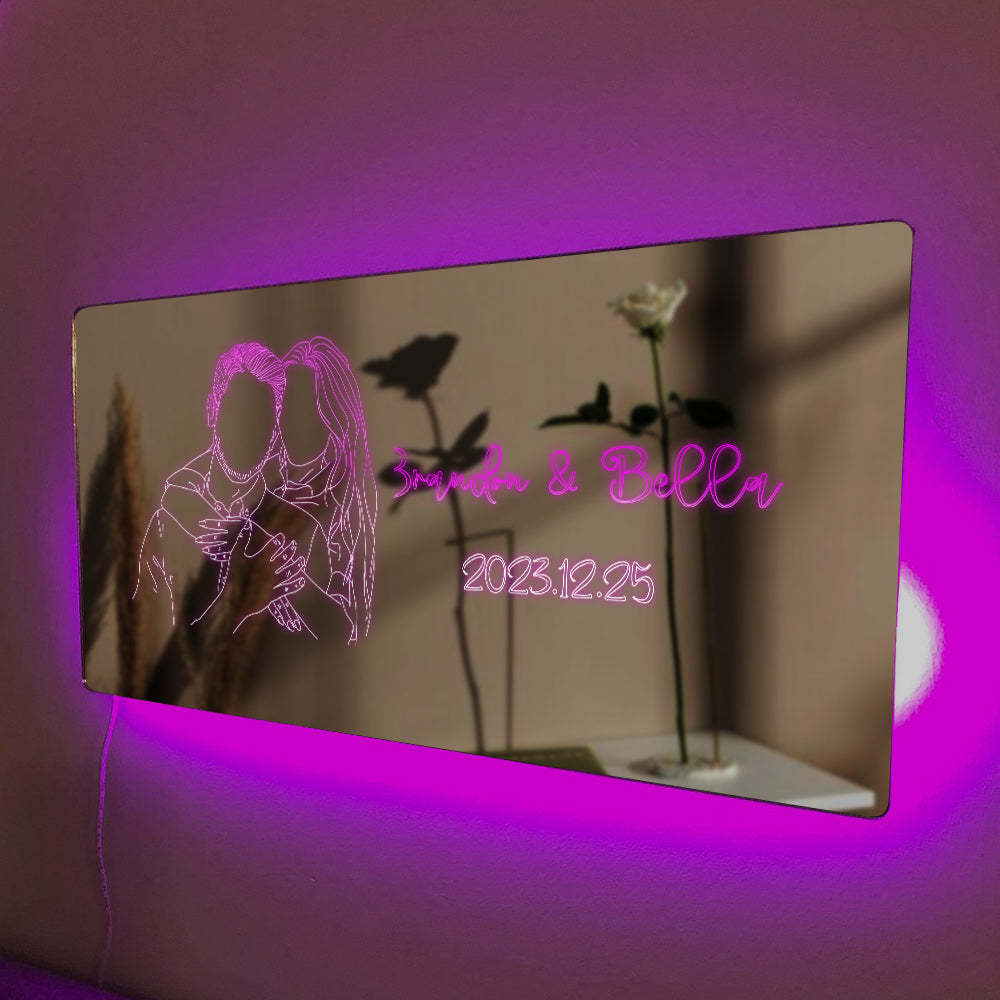Custom Photo Mirror Name Mirror Personalize Light up Family Photo Mirror Neon Sign Bedroom Sign Home Decor - mymoonlampau
