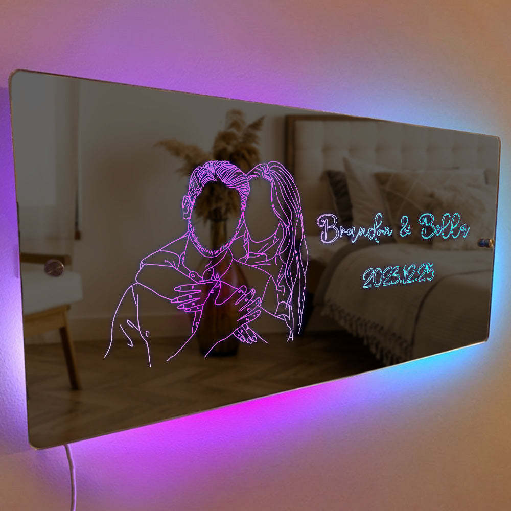 Custom Photo Mirror Name Mirror Personalize Light up Family Photo Mirror Neon Sign Bedroom Sign Home Decor - mymoonlampau