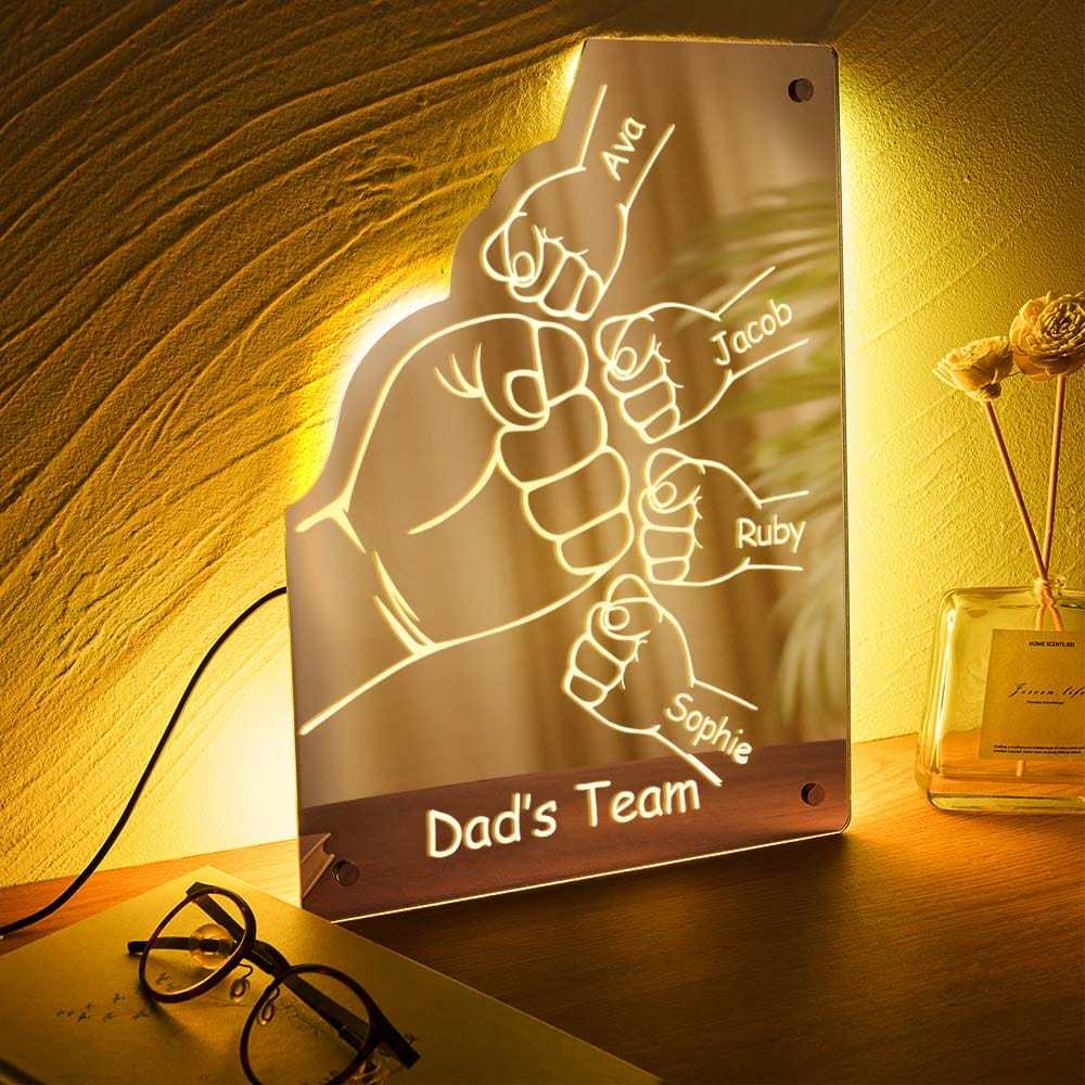 Custom Family Name Mirror Light Personalized Father's Day Fist Mirror Light - MyMoonLampAu