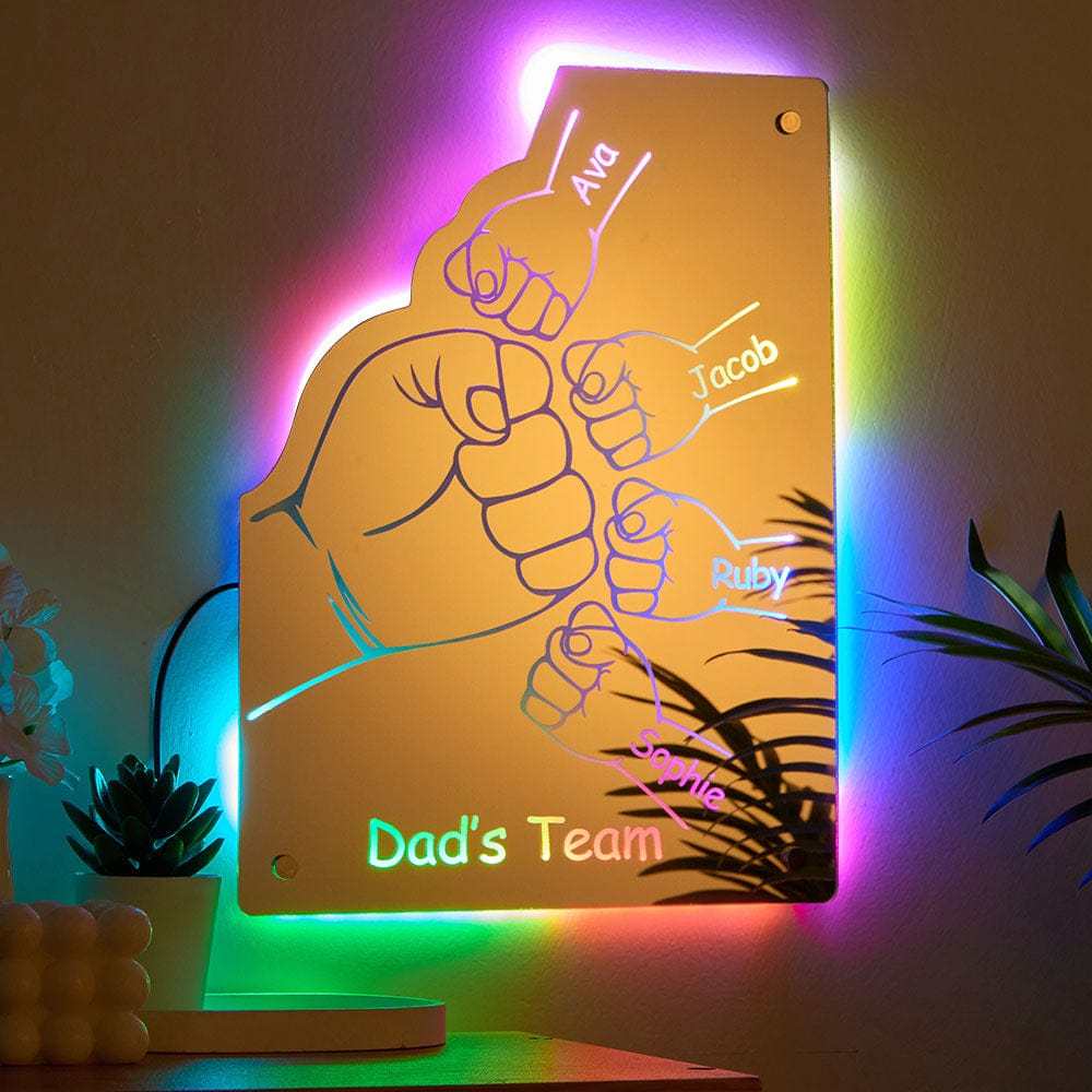 Custom Family Name Mirror Light Personalized Father's Day Fist Mirror Light - MyMoonLampAu