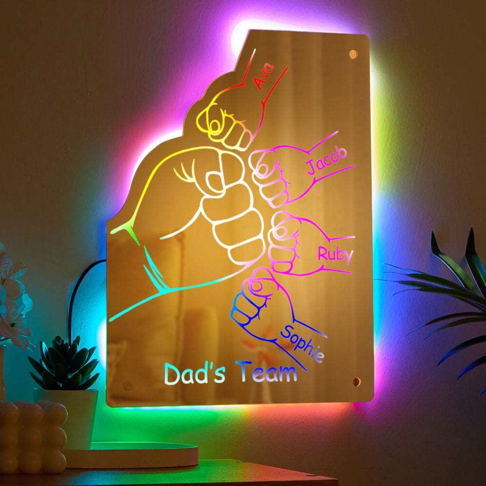 Custom Family Name Mirror Light Personalized Father's Day Fist Mirror Light - MyMoonLampAu