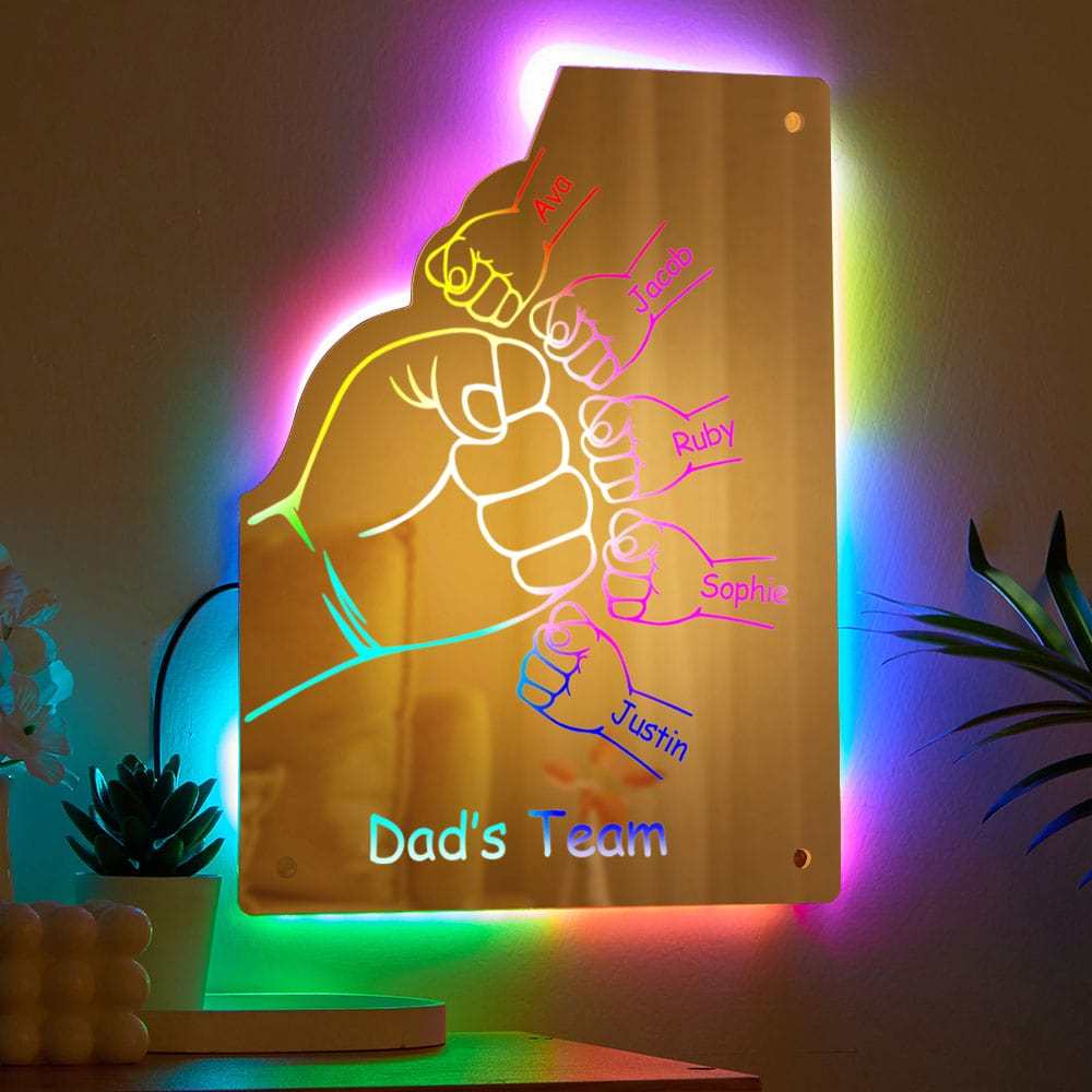 Custom Family Name Mirror Light Personalized Father's Day Fist Mirror Light - MyMoonLampAu