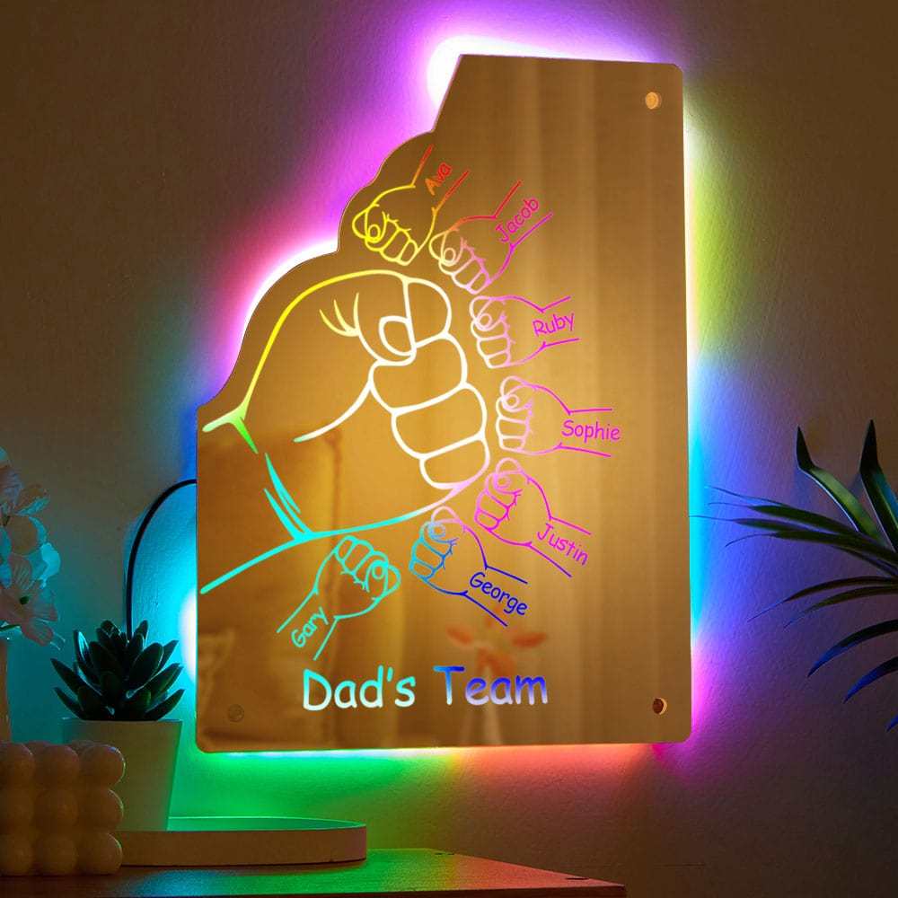 Custom Family Name Mirror Light Personalized Father's Day Fist Mirror Light - MyMoonLampAu
