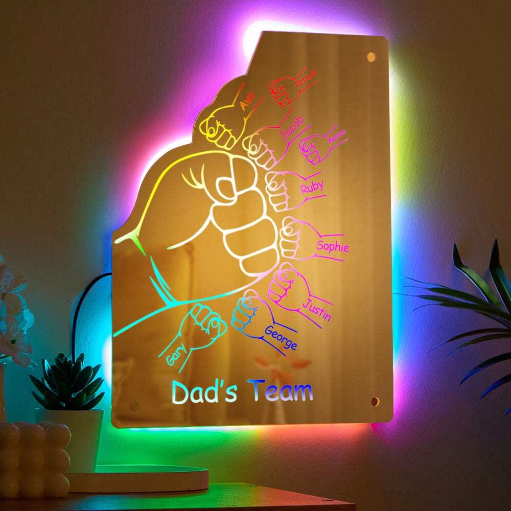 Custom Family Name Mirror Light Personalized Father's Day Fist Mirror Light - MyMoonLampAu