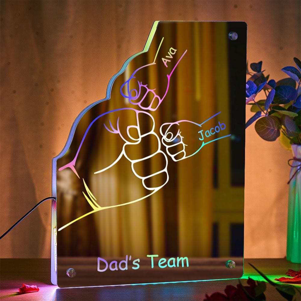 Custom Family Name Mirror Light Personalized Father's Day Fist Mirror Light - MyMoonLampAu