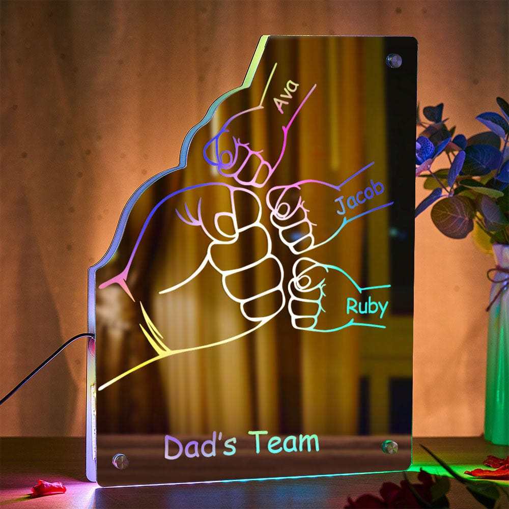 Custom Family Name Mirror Light Personalized Father's Day Fist Mirror Light - MyMoonLampAu