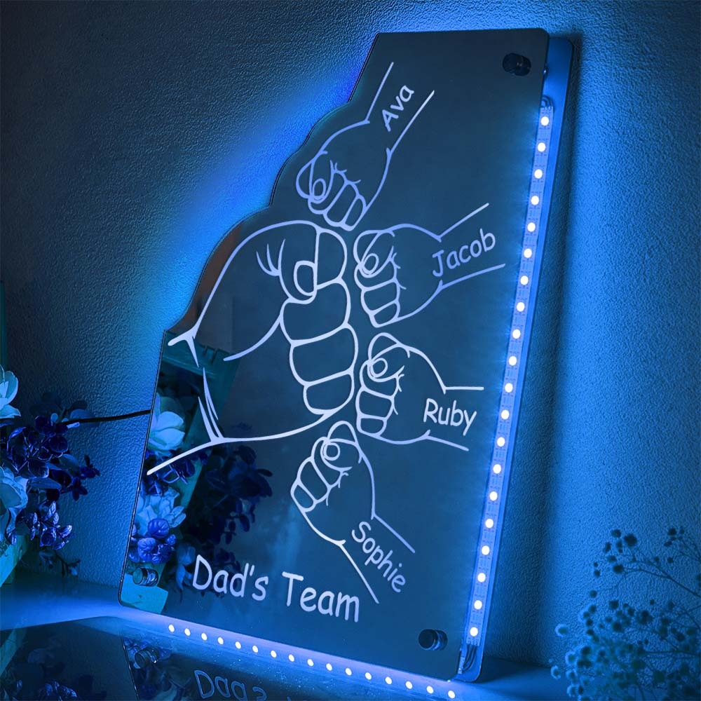 Custom Family Name Mirror Light Personalized Father's Day Fist Mirror Light - MyMoonLampAu