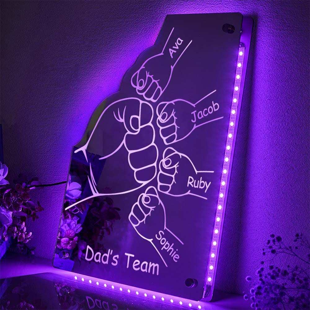 Custom Family Name Mirror Light Personalized Father's Day Fist Mirror Light - MyMoonLampAu