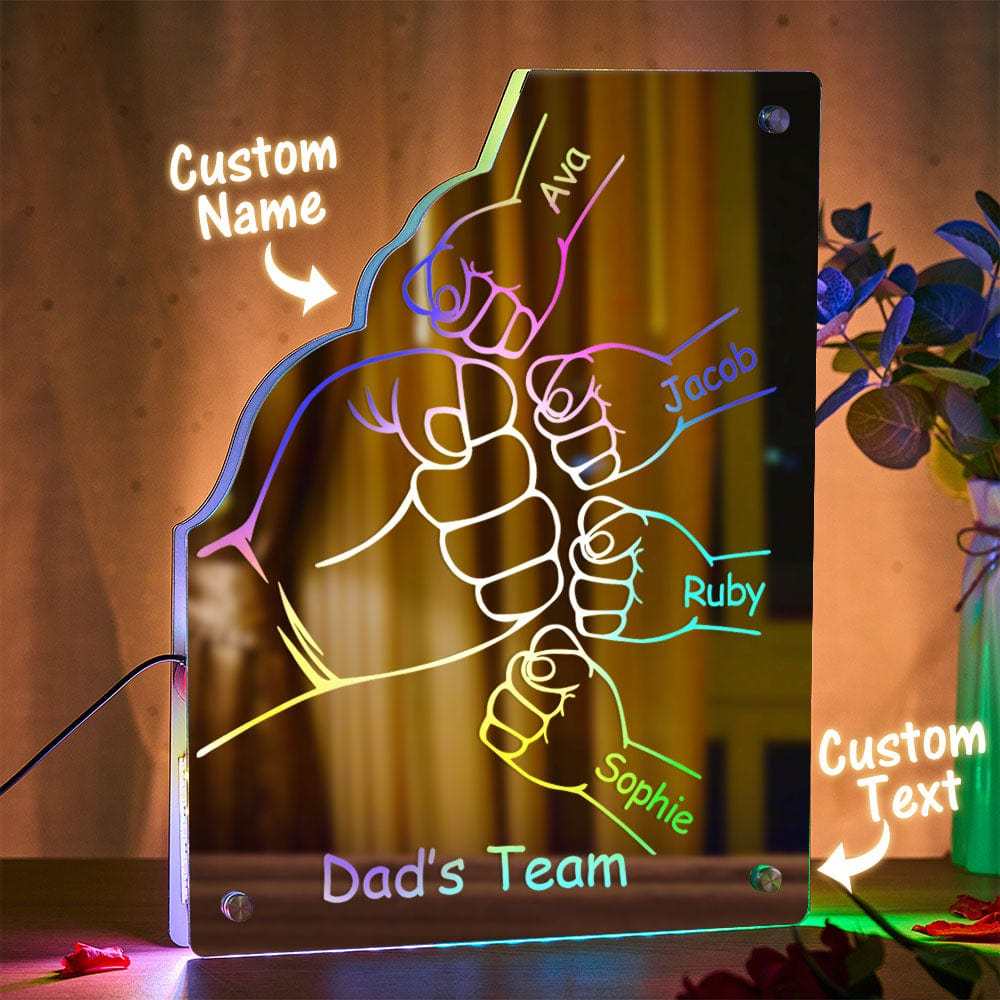 Custom Family Name Mirror Light Personalized Father's Day Fist Mirror Light - MyMoonLampAu