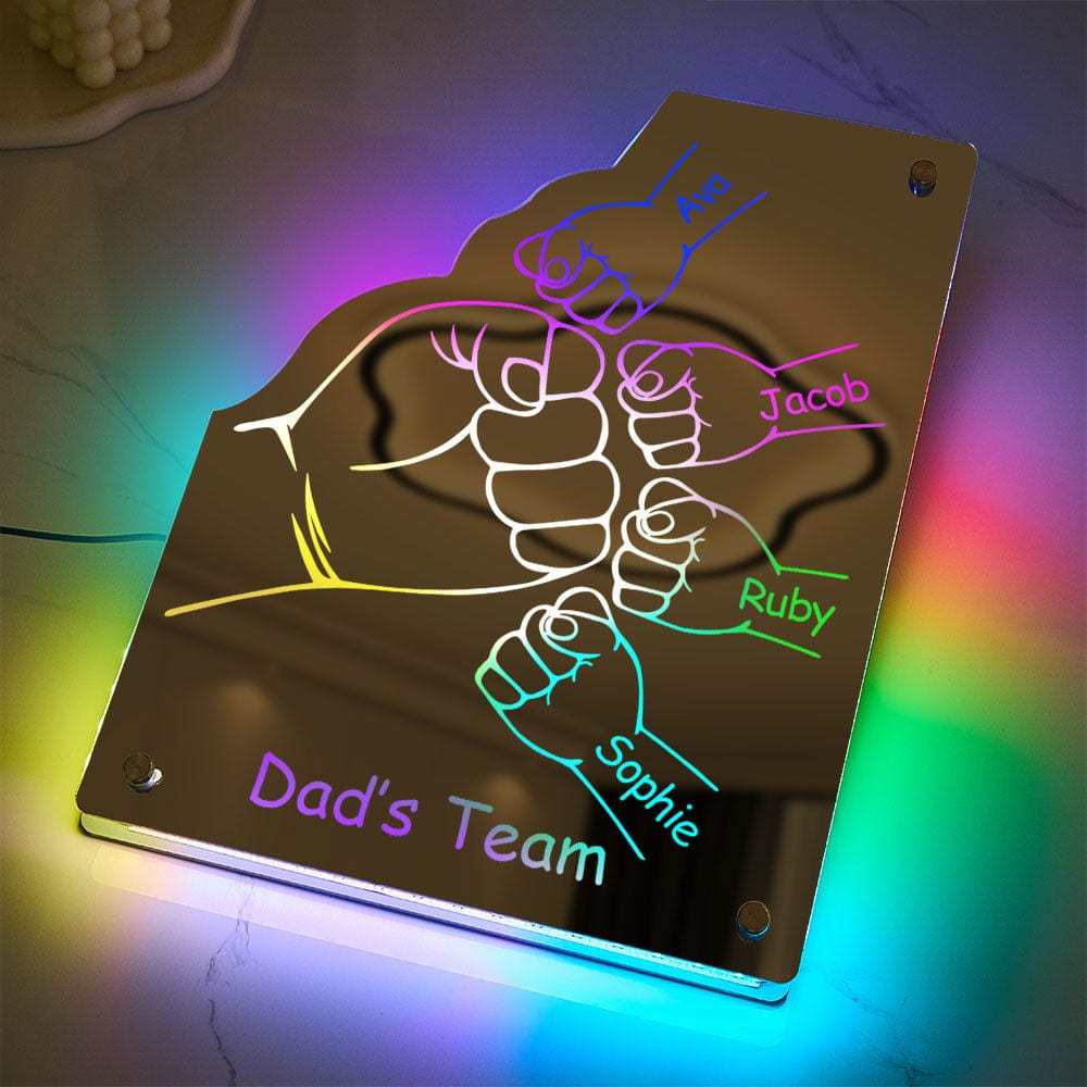 Custom Family Name Mirror Light Personalized Father's Day Fist Mirror Light - MyMoonLampAu