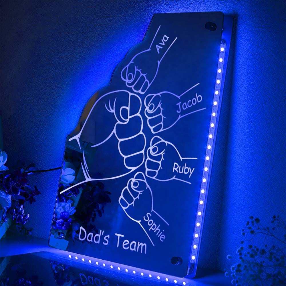 Custom Family Name Mirror Light Personalized Father's Day Fist Mirror Light - MyMoonLampAu
