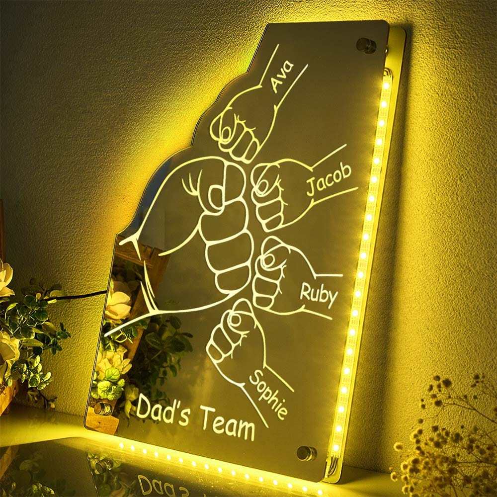 Custom Family Name Mirror Light Personalized Father's Day Fist Mirror Light - MyMoonLampAu