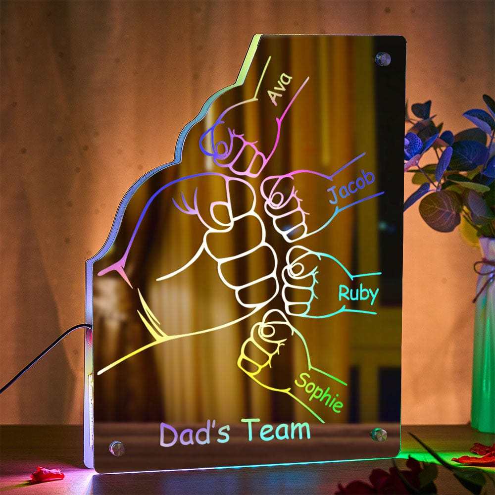 Custom Family Name Mirror Light Personalized Father's Day Fist Mirror Light - MyMoonLampAu