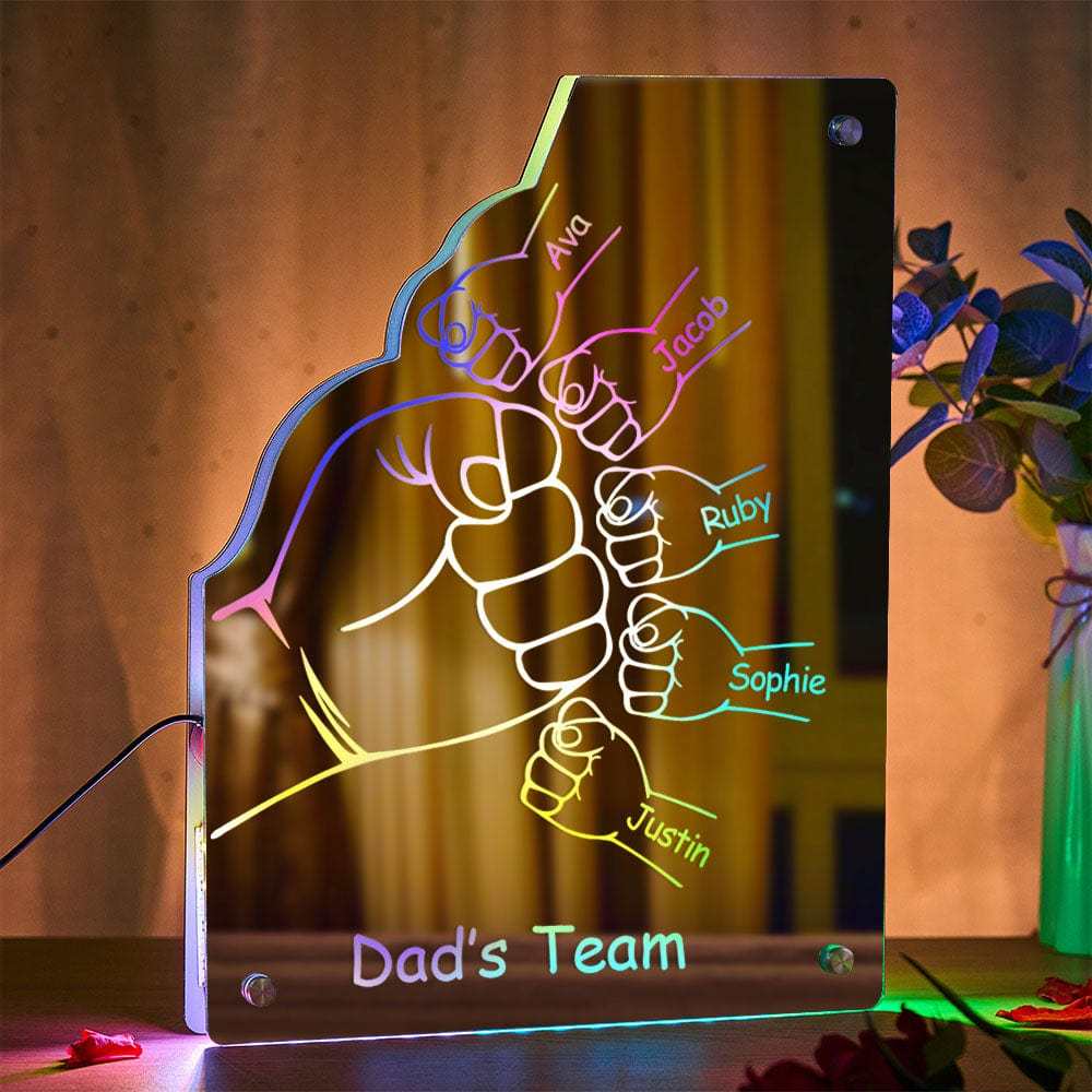 Custom Family Name Mirror Light Personalized Father's Day Fist Mirror Light - MyMoonLampAu