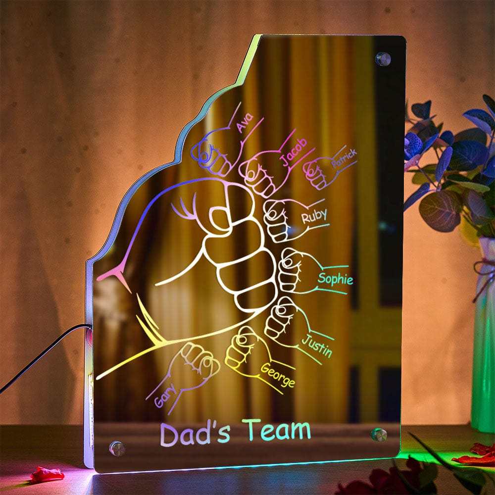 Custom Family Name Mirror Light Personalized Father's Day Fist Mirror Light - MyMoonLampAu