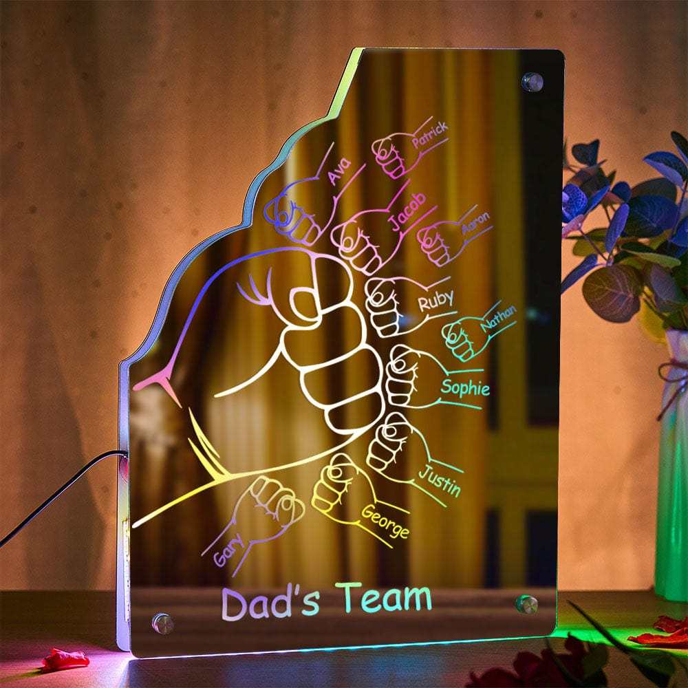 Custom Family Name Mirror Light Personalized Father's Day Fist Mirror Light - MyMoonLampAu