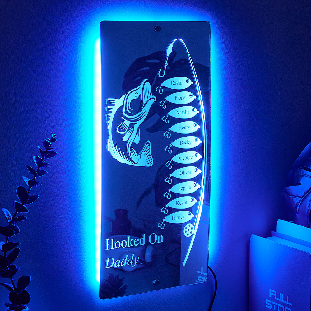 Personalized Hooked On Daddy Mirror Light Custom Name Light Up Mirror Father's Day Gifts - MyMoonLampAu