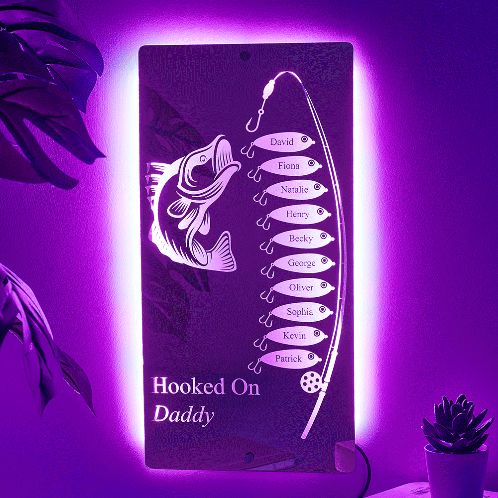 Personalized Hooked On Daddy Mirror Light Custom Name Light Up Mirror Father's Day Gifts - MyMoonLampAu