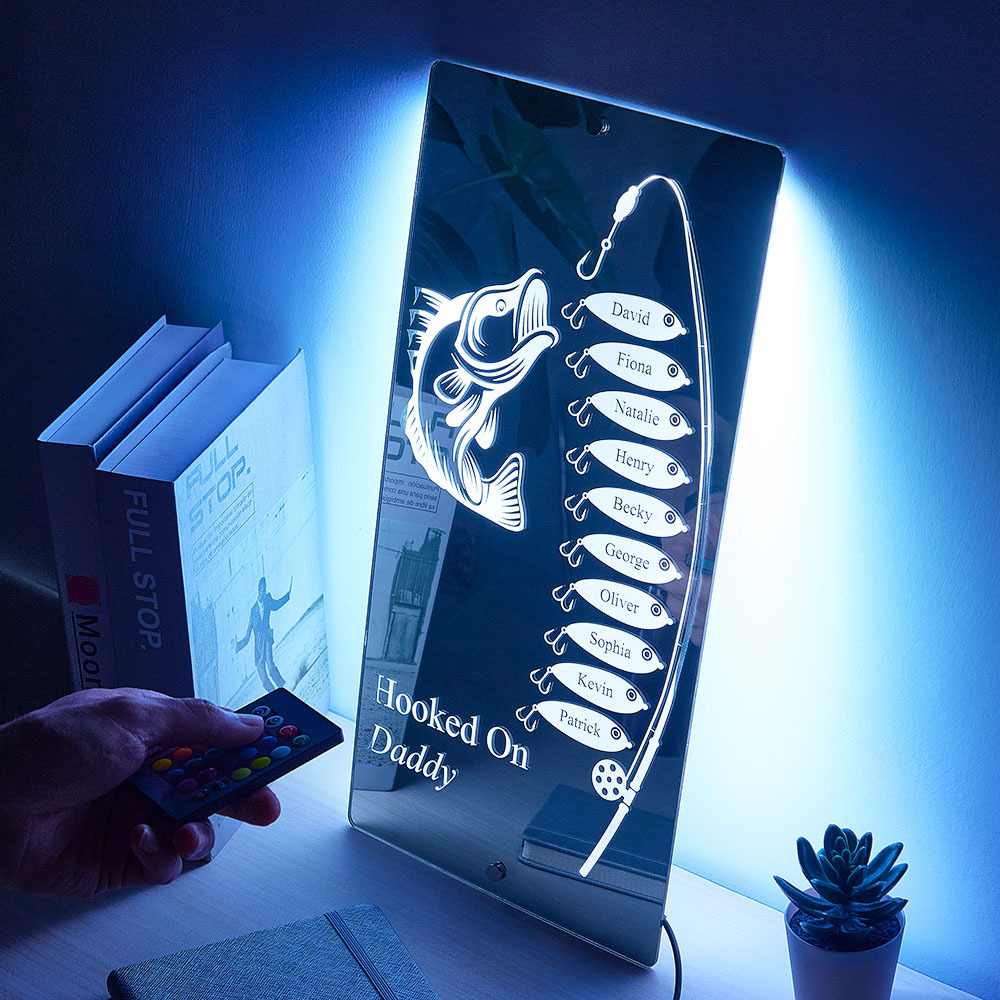 Personalized Hooked On Daddy Mirror Light Custom Name Light Up Mirror Father's Day Gifts - MyMoonLampAu