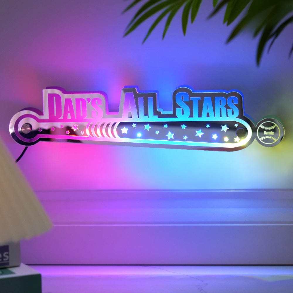 Custom Dad Baseball Mirror Light with Family Name Personalized Gift for Dad