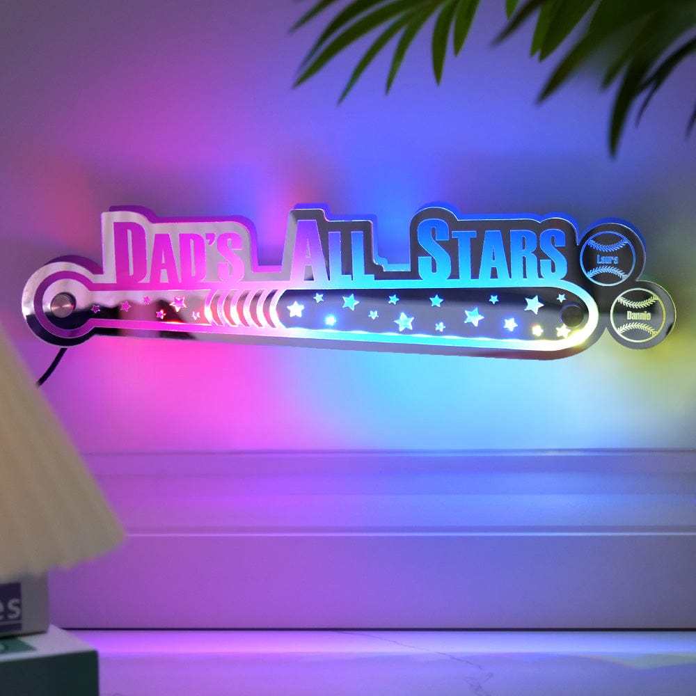 Custom Dad Baseball Mirror Light with Family Name Personalized Gift for Dad - MyMoonLampAu