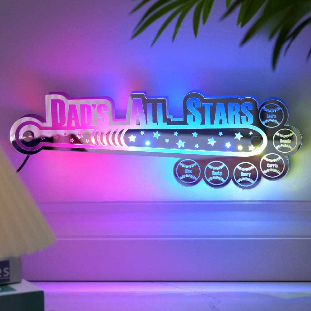 Custom Dad Baseball Mirror Light with Family Name Personalized Gift for Dad - MyMoonLampAu