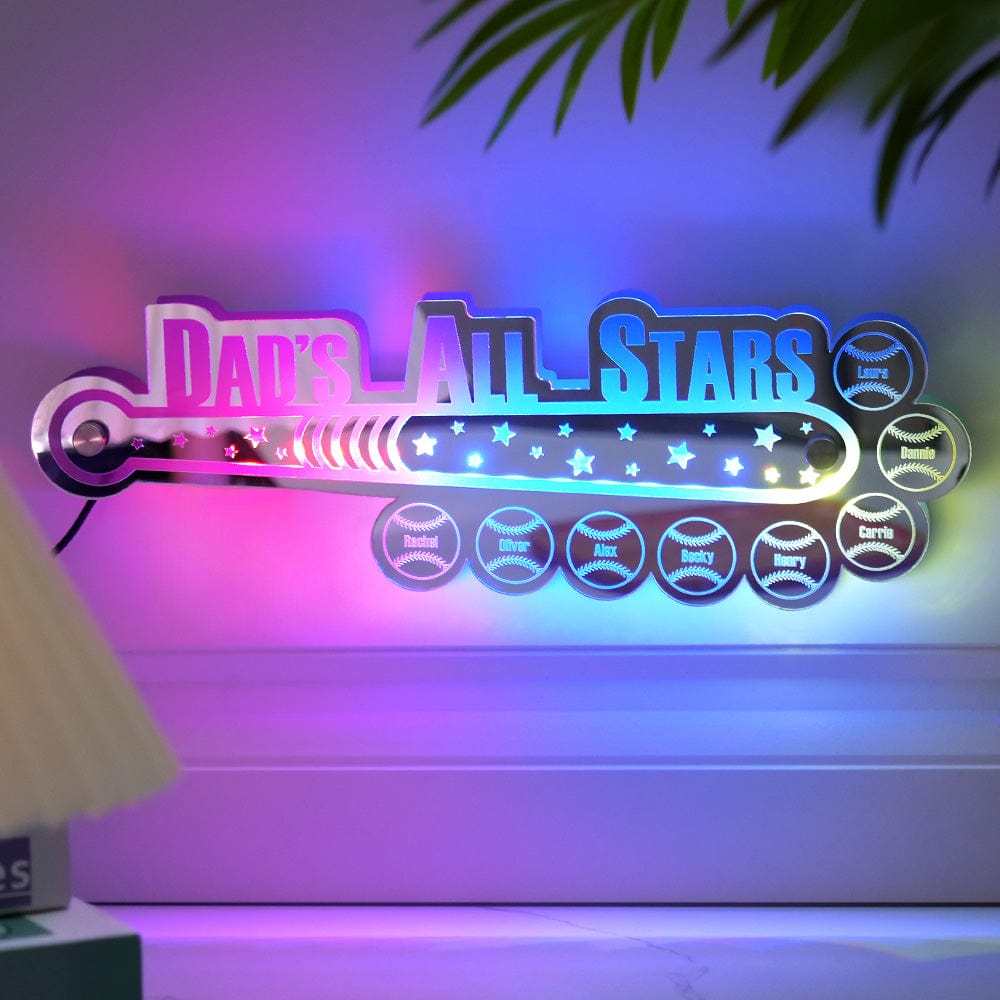 Custom Dad Baseball Mirror Light with Family Name Personalized Gift for Dad - MyMoonLampAu