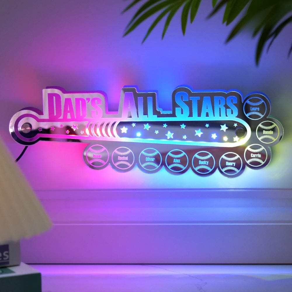 Custom Dad Baseball Mirror Light with Family Name Personalized Gift for Dad - MyMoonLampAu