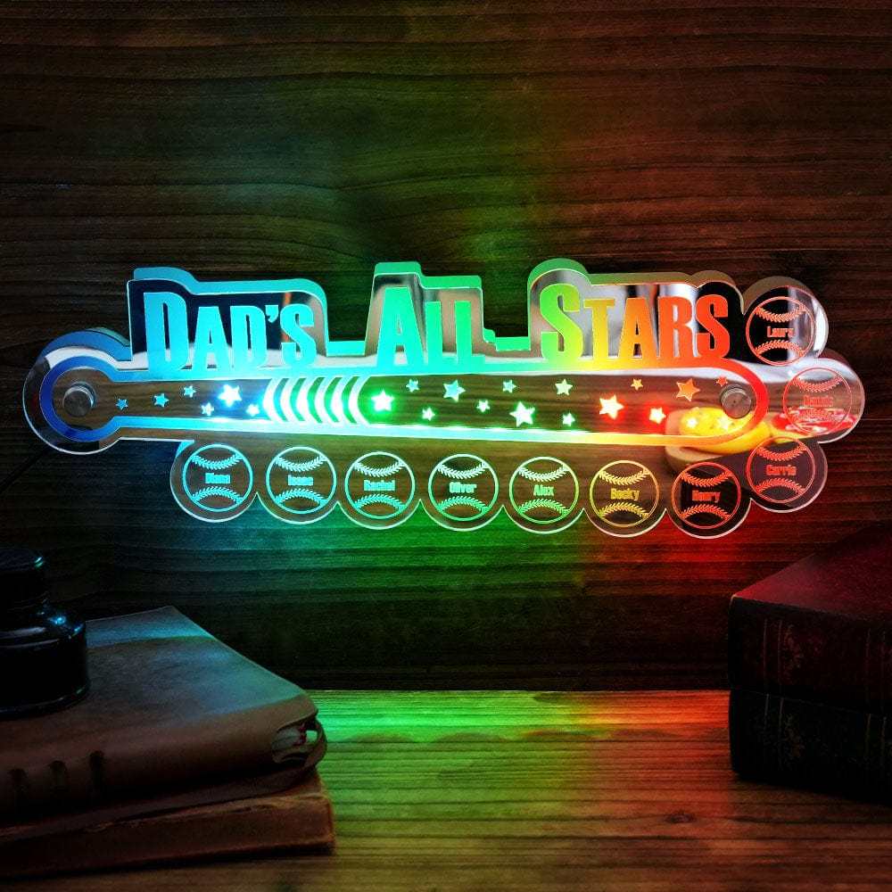 Custom Dad Baseball Mirror Light with Family Name Personalized Gift for Dad - MyMoonLampAu