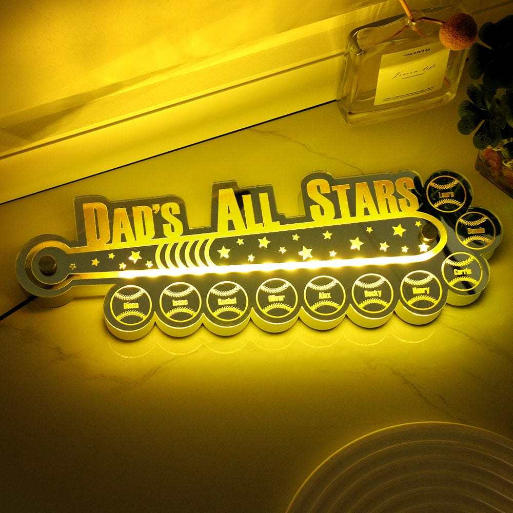 Custom Dad Baseball Mirror Light with Family Name Personalized Gift for Dad - MyMoonLampAu