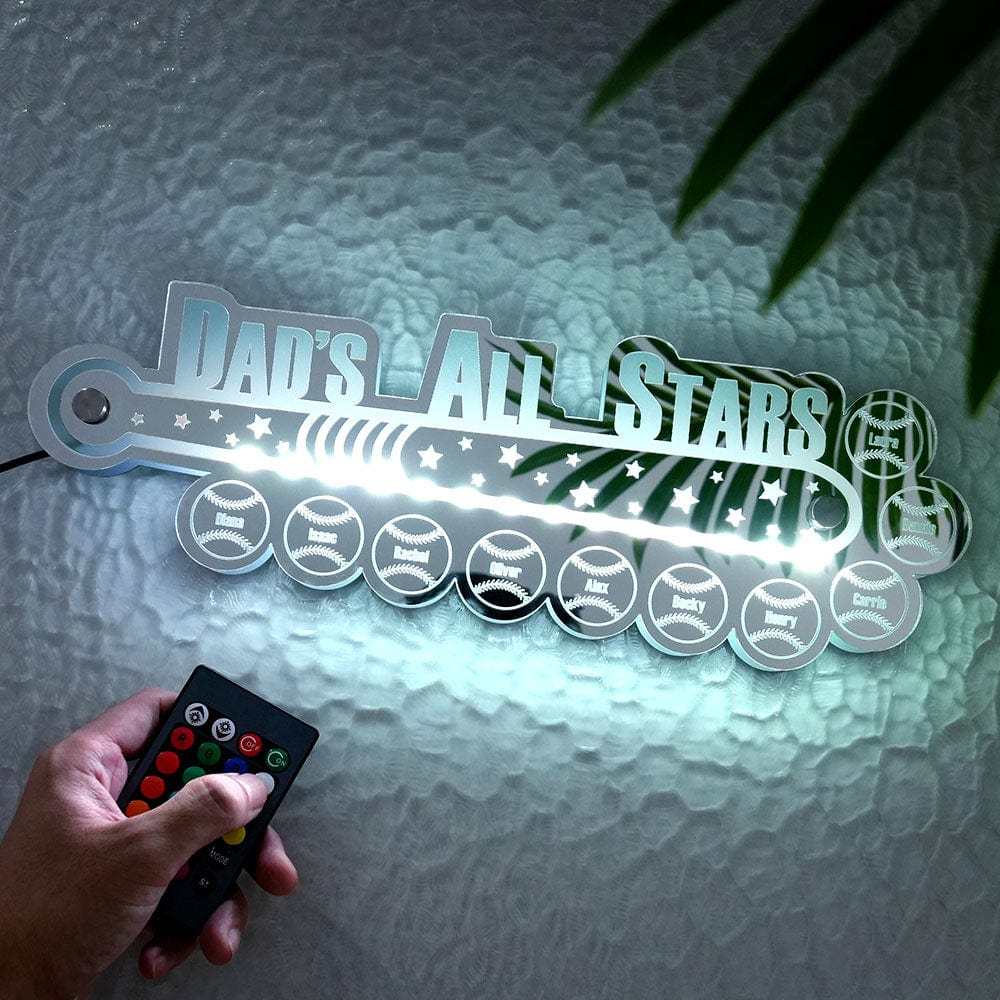 Custom Dad Baseball Mirror Light with Family Name Personalized Gift for Dad - MyMoonLampAu