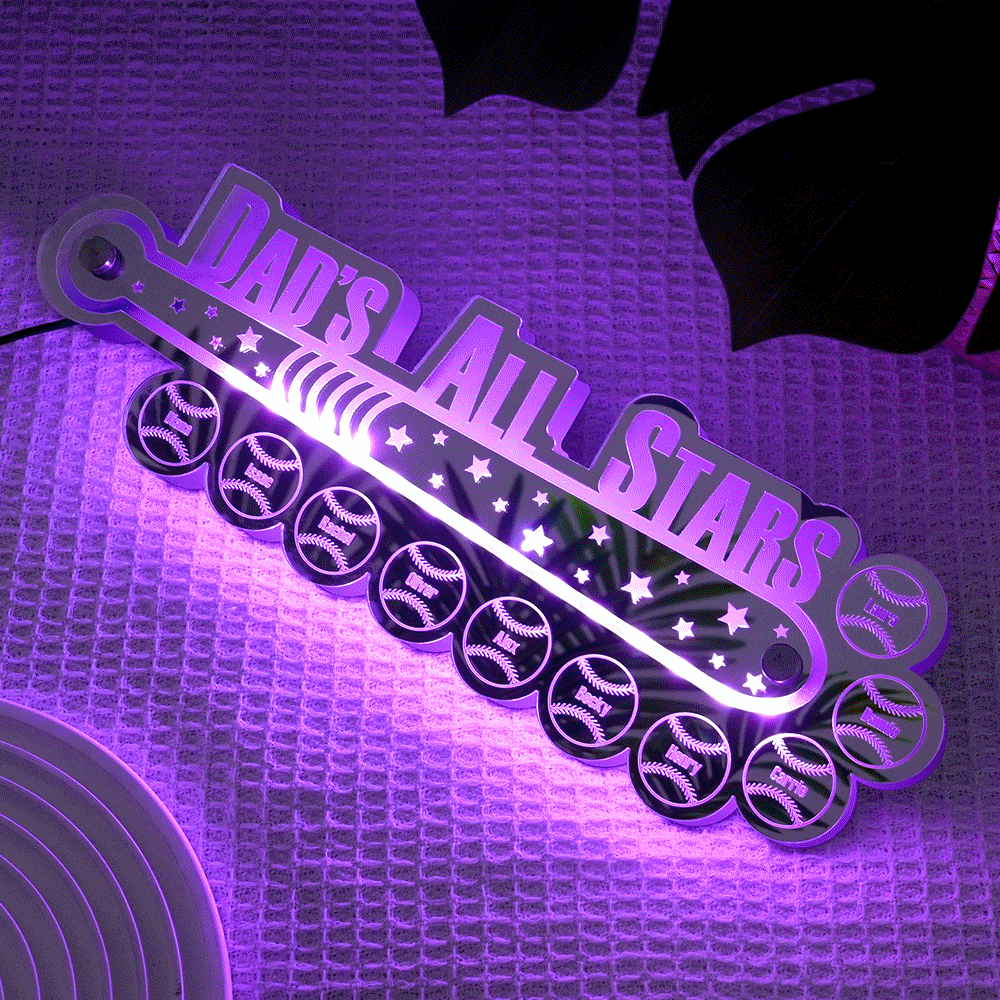 Custom Dad Baseball Mirror Light with Family Name Personalized Gift for Dad - MyMoonLampAu