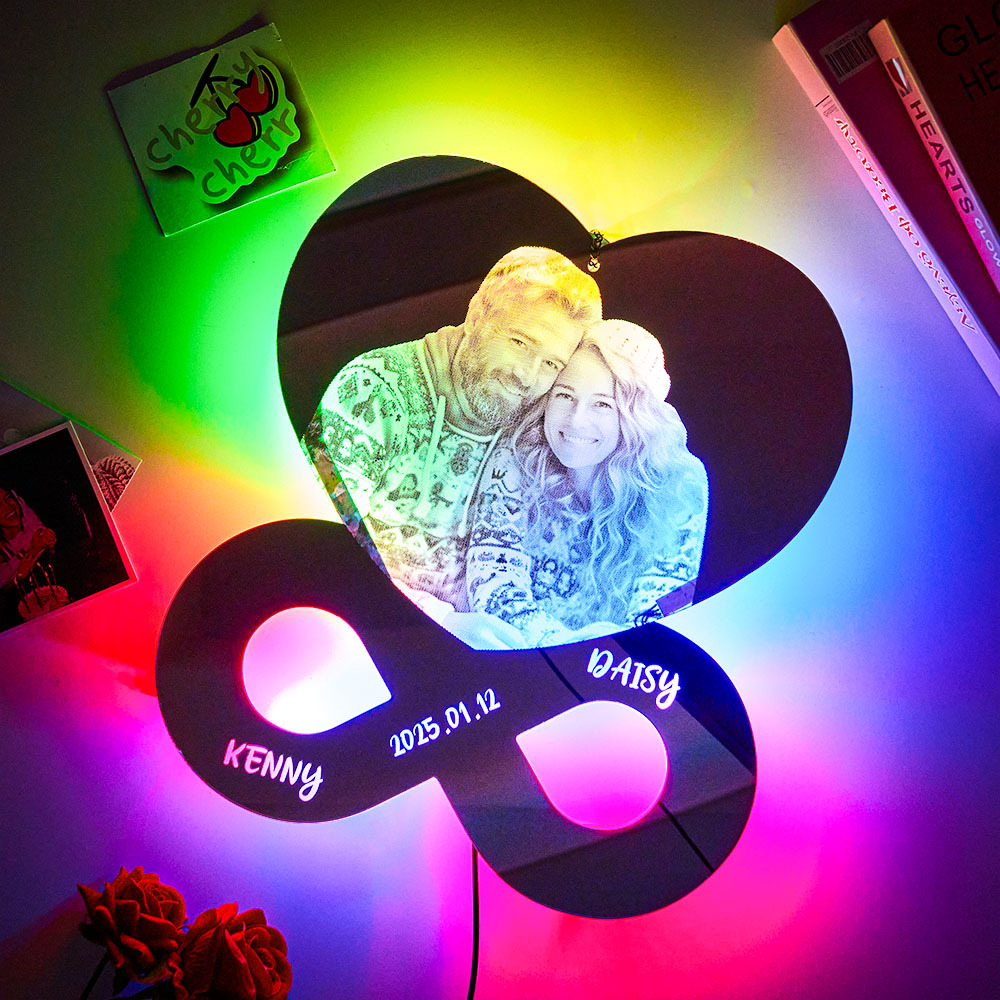Personalized Photo and Names Mirror Night Light Bedroom Decor Wedding Anniversary Gifts for Her - MyMoonLampAu