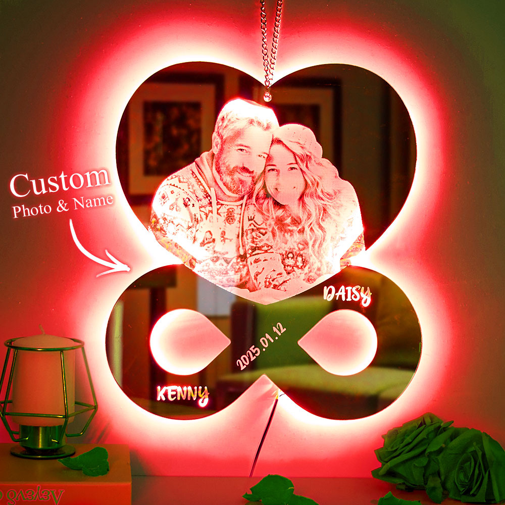 Personalized Photo and Names Mirror Night Light Bedroom Decor Wedding Anniversary Gifts for Her - MyMoonLampAu