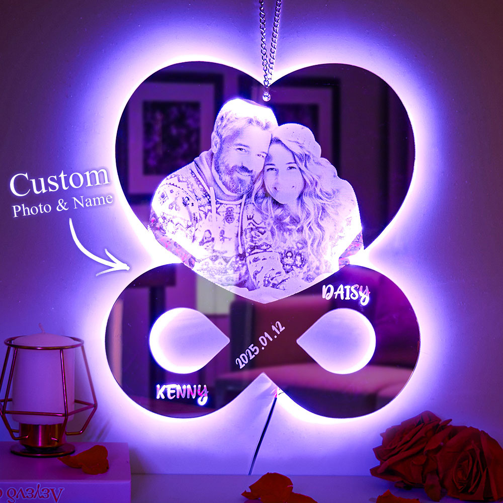 Personalized Photo and Names Mirror Night Light Bedroom Decor Wedding Anniversary Gifts for Her - MyMoonLampAu