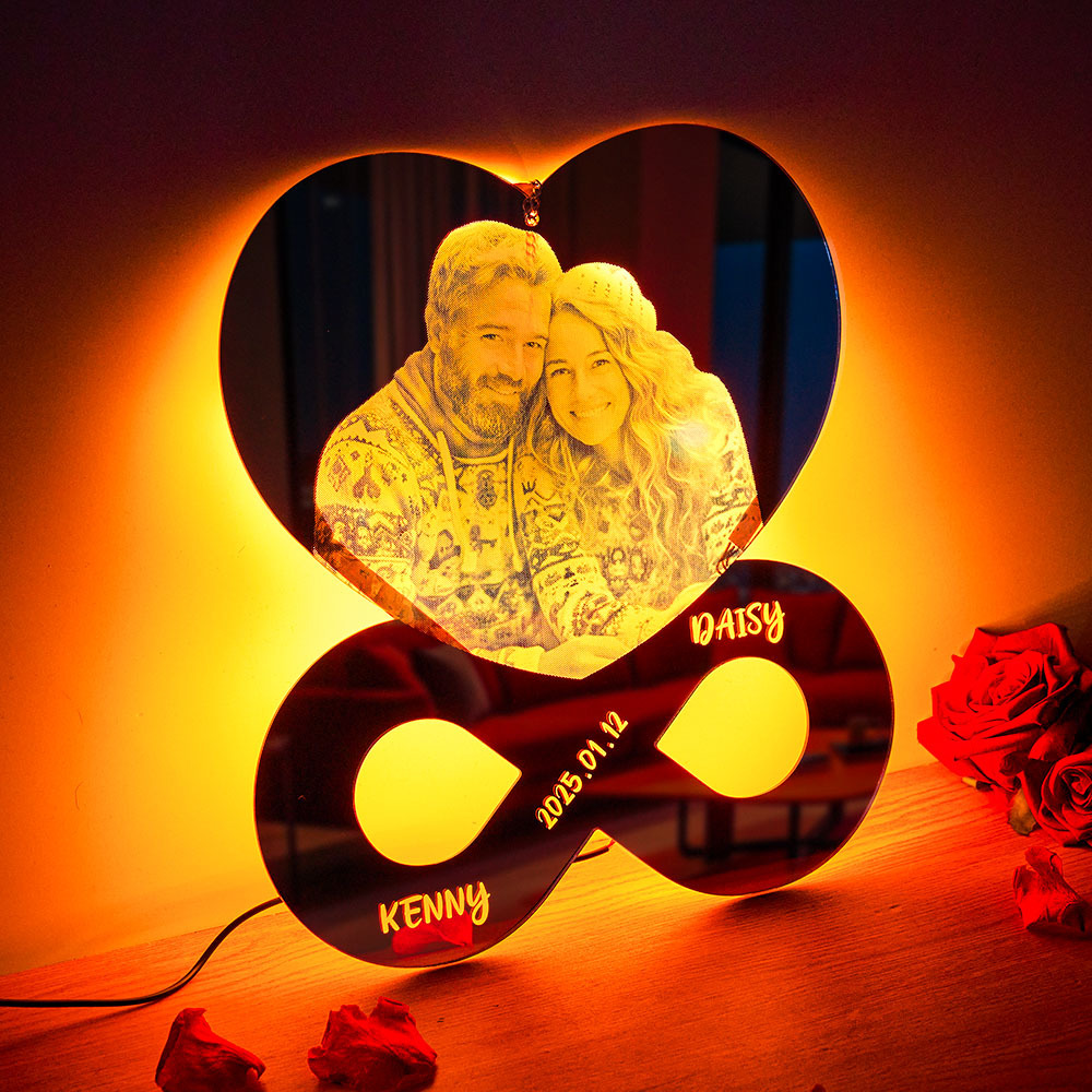 Personalized Photo and Names Mirror Night Light Bedroom Decor Wedding Anniversary Gifts for Her - MyMoonLampAu