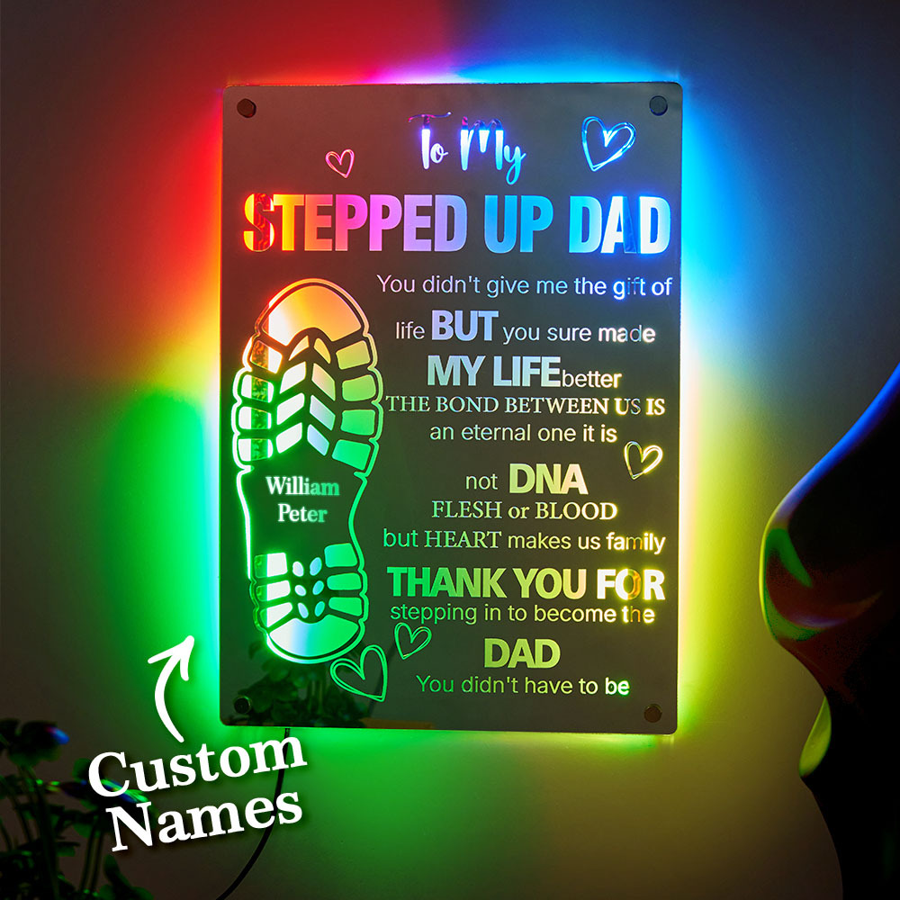 Personalized Stepped Up Dad Mirror Light Dad's Footprint Sign Gift for Father's Day - MyMoonLampAu