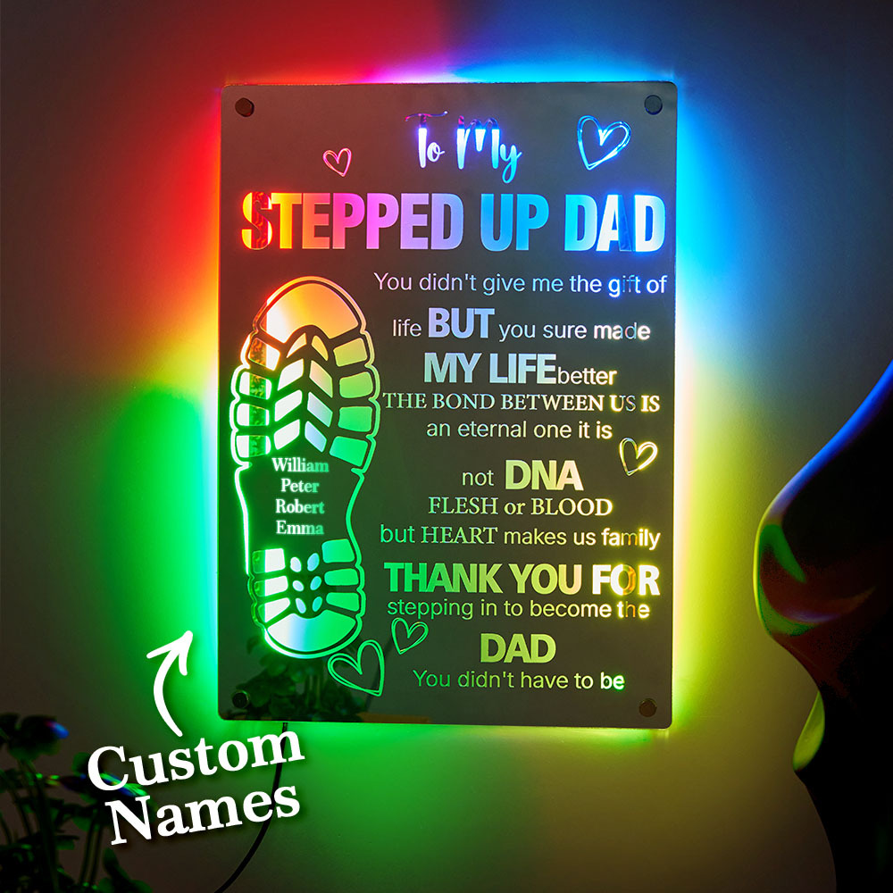 Personalized Stepped Up Dad Mirror Light Dad's Footprint Sign Gift for Father's Day - MyMoonLampAu
