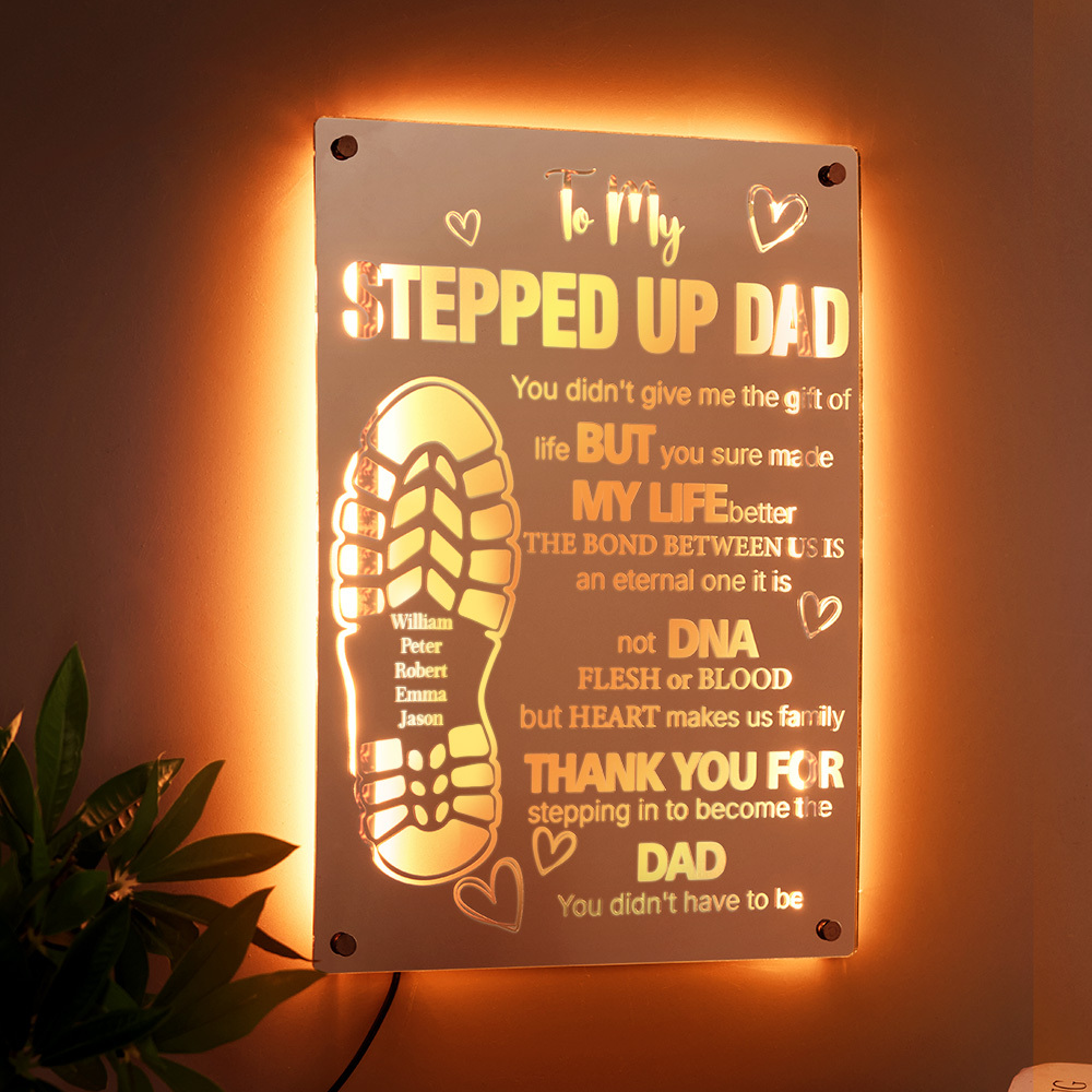 Personalized Stepped Up Dad Mirror Light Dad's Footprint Sign Gift for Father's Day - MyMoonLampAu