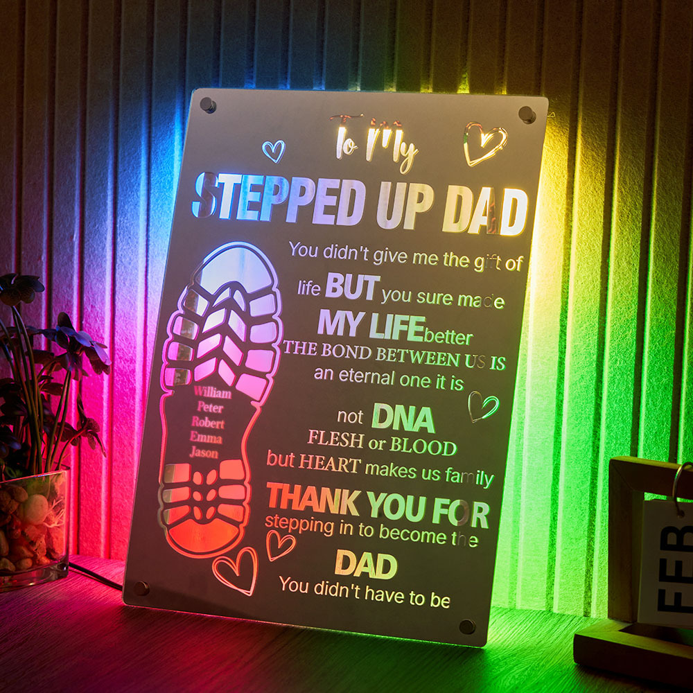 Personalized Stepped Up Dad Mirror Light Dad's Footprint Sign Gift for Father's Day - MyMoonLampAu