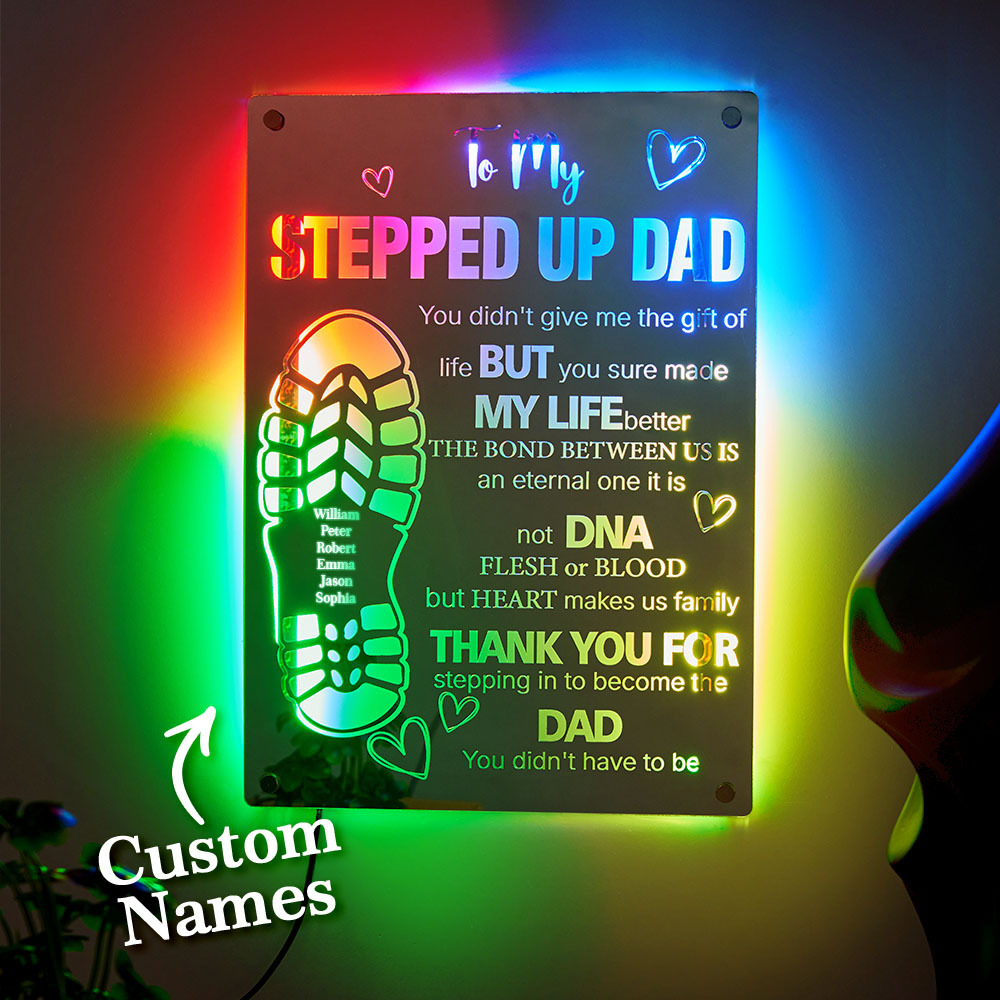 Personalized Stepped Up Dad Mirror Light Dad's Footprint Sign Gift for Father's Day - MyMoonLampAu