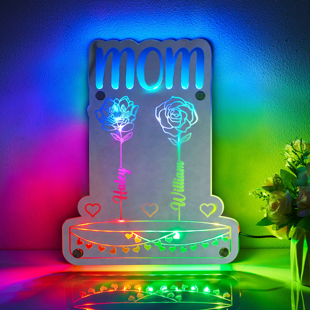 Custom Mom's Garden Led Mirror Light Frame with Flowers and Names Mother's Day Gifts - MyMoonLampAu