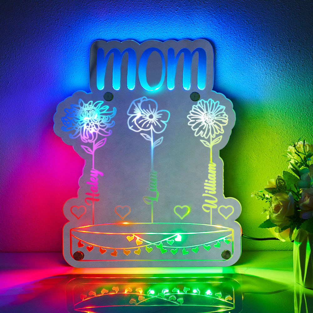 Custom Mom's Garden Led Mirror Light Frame with Flowers and Names Mother's Day Gifts - MyMoonLampAu