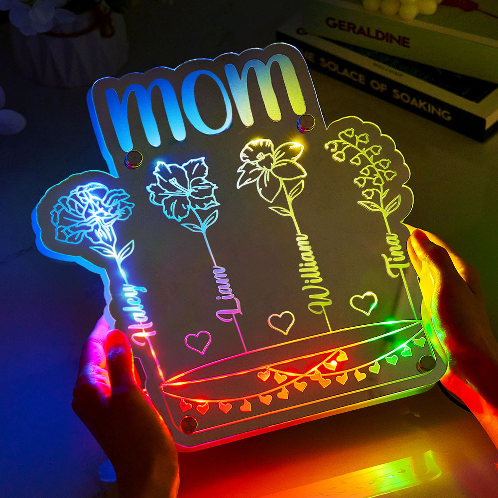 Custom Mom's Garden Led Mirror Light Frame with Flowers and Names Mother's Day Gifts - MyMoonLampAu