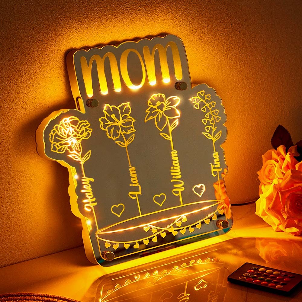 Custom Mom's Garden Led Mirror Light Frame with Flowers and Names Mother's Day Gifts - MyMoonLampAu