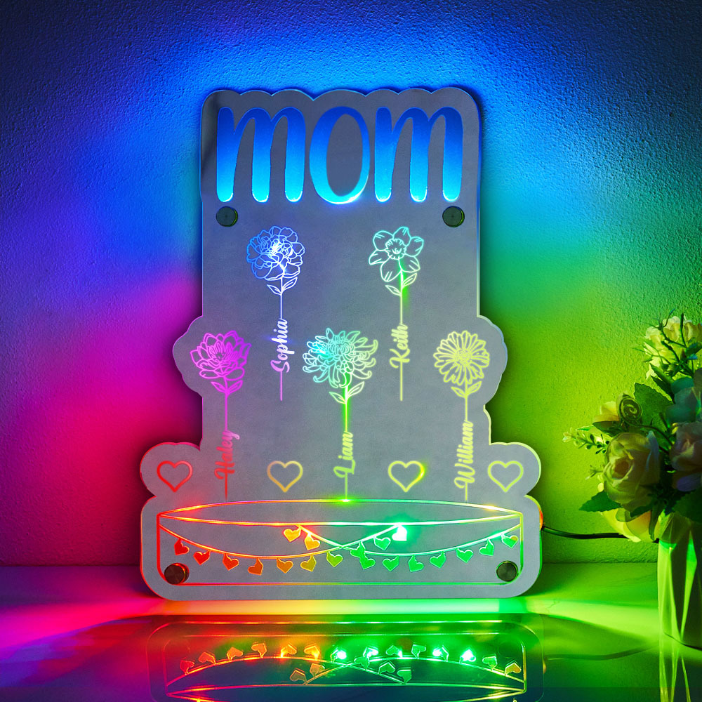 Custom Mom's Garden Led Mirror Light Frame with Flowers and Names Mother's Day Gifts - MyMoonLampAu