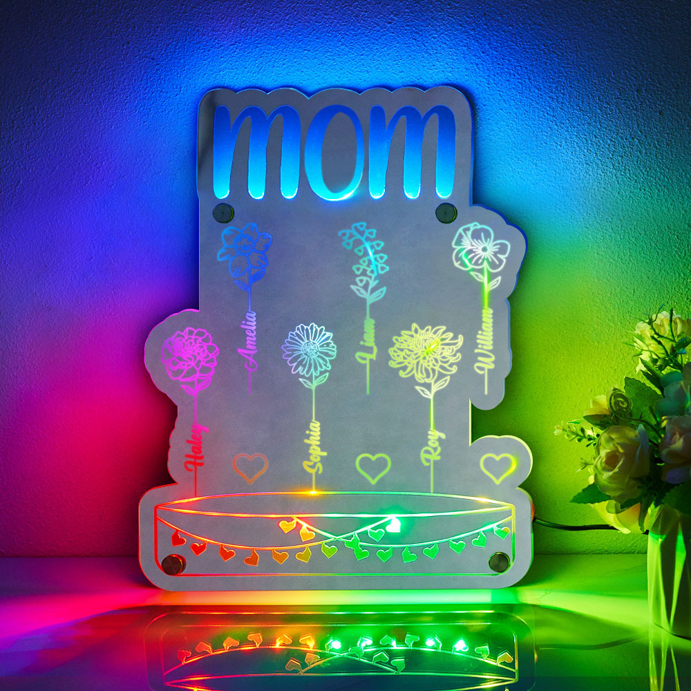 Custom Mom's Garden Led Mirror Light Frame with Flowers and Names Mother's Day Gifts - MyMoonLampAu