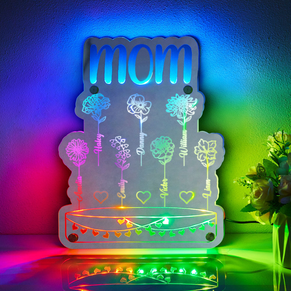 Custom Mom's Garden Led Mirror Light Frame with Flowers and Names Mother's Day Gifts - MyMoonLampAu