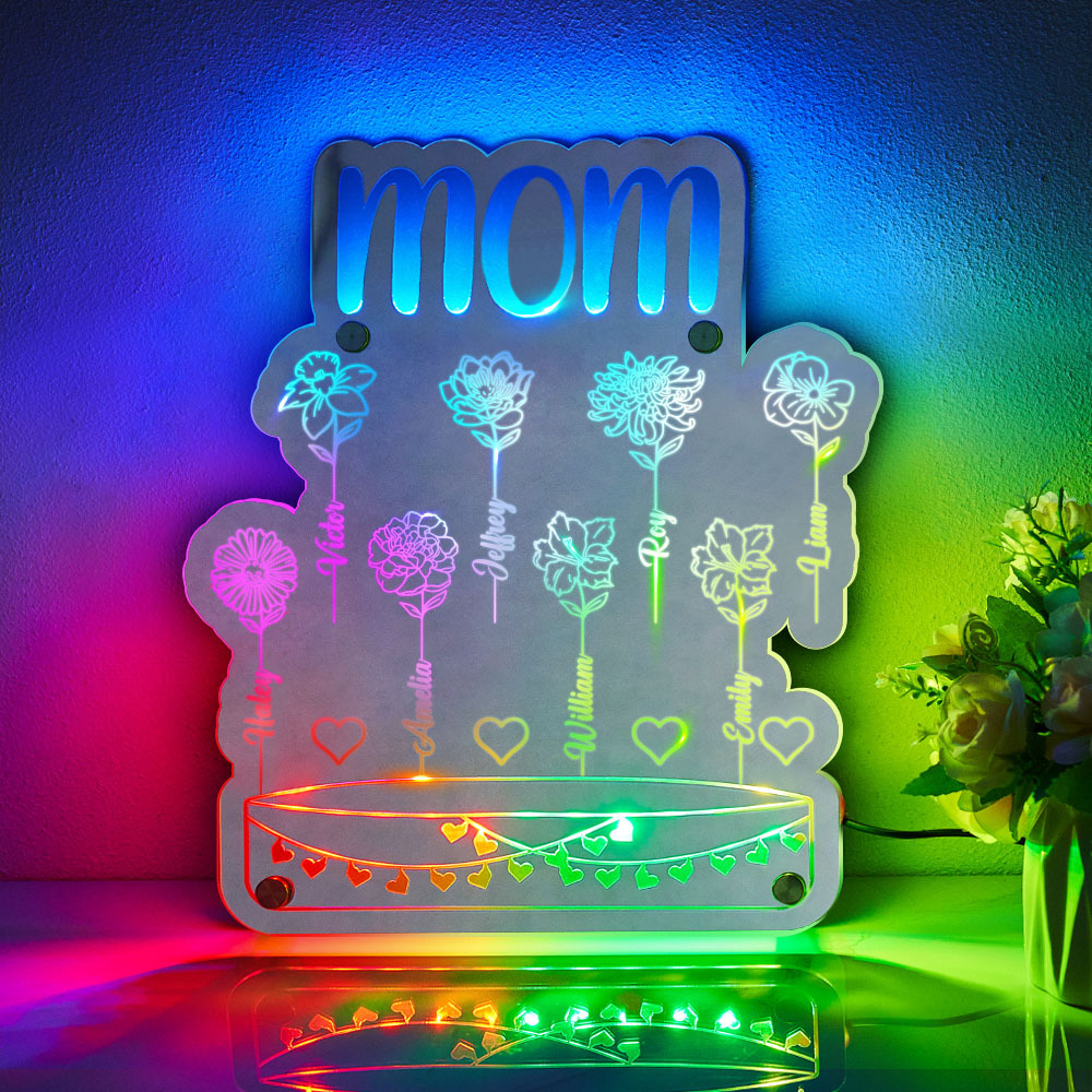 Custom Mom's Garden Led Mirror Light Frame with Flowers and Names Mother's Day Gifts - MyMoonLampAu